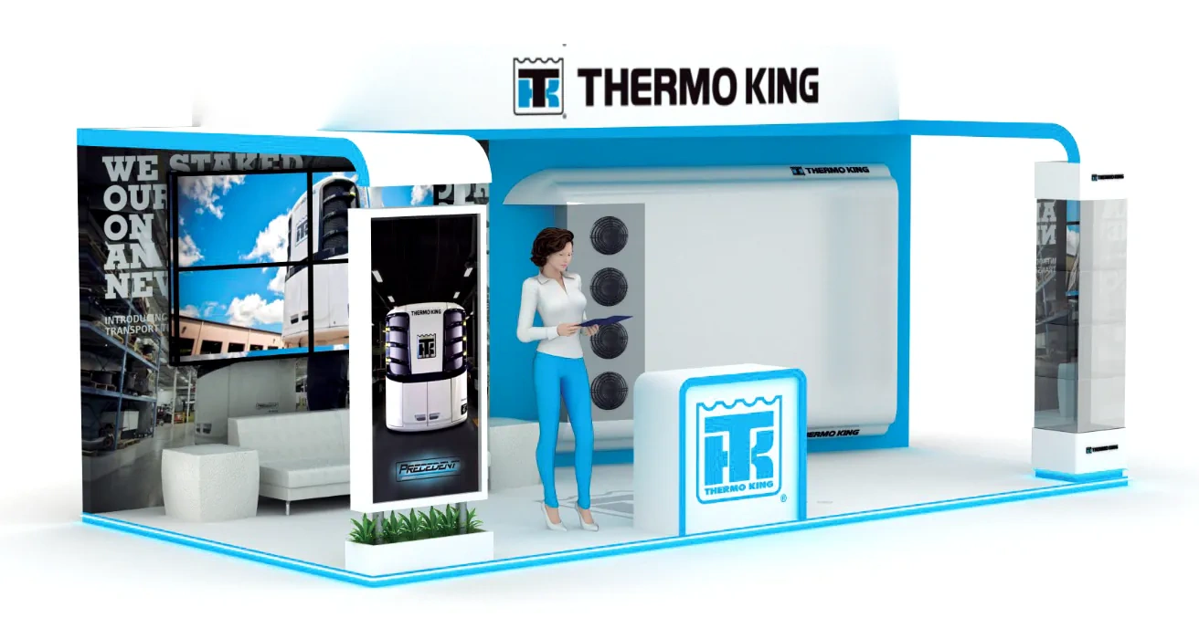 Render 3D de Aprobación con Videowall — PABELLÓN THERMO KING