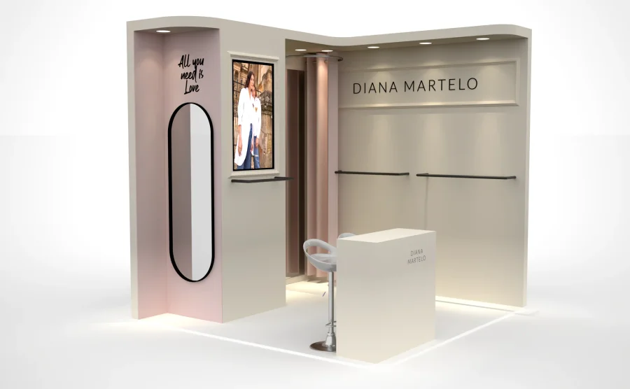 Render Conceptual: Stand Dermocosmética & Farmacia DM